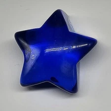 Fire and Light Recycled Glass 2.5” Paperweight Cobalt Blue Shooting Star Signed