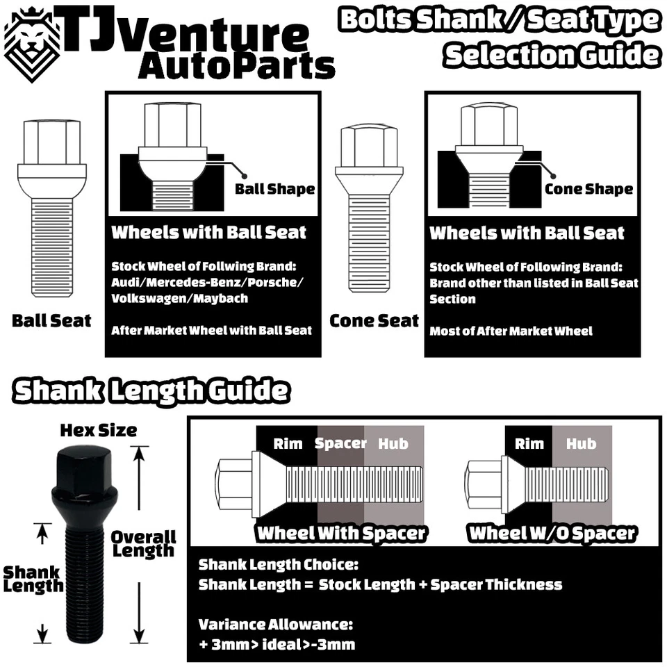 20 piezas negro M14x1.5 estriado afinador perno 28 mm vástago apto para Volvo NSX QX30 y más Foto 4 de 4