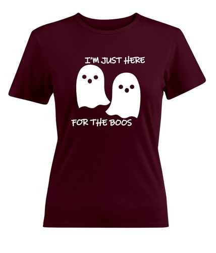 Ghost I'm Just Here For The Boos Women Juniors T-Shirt Funny Fun Halloween Tee - Picture 5 of 6
