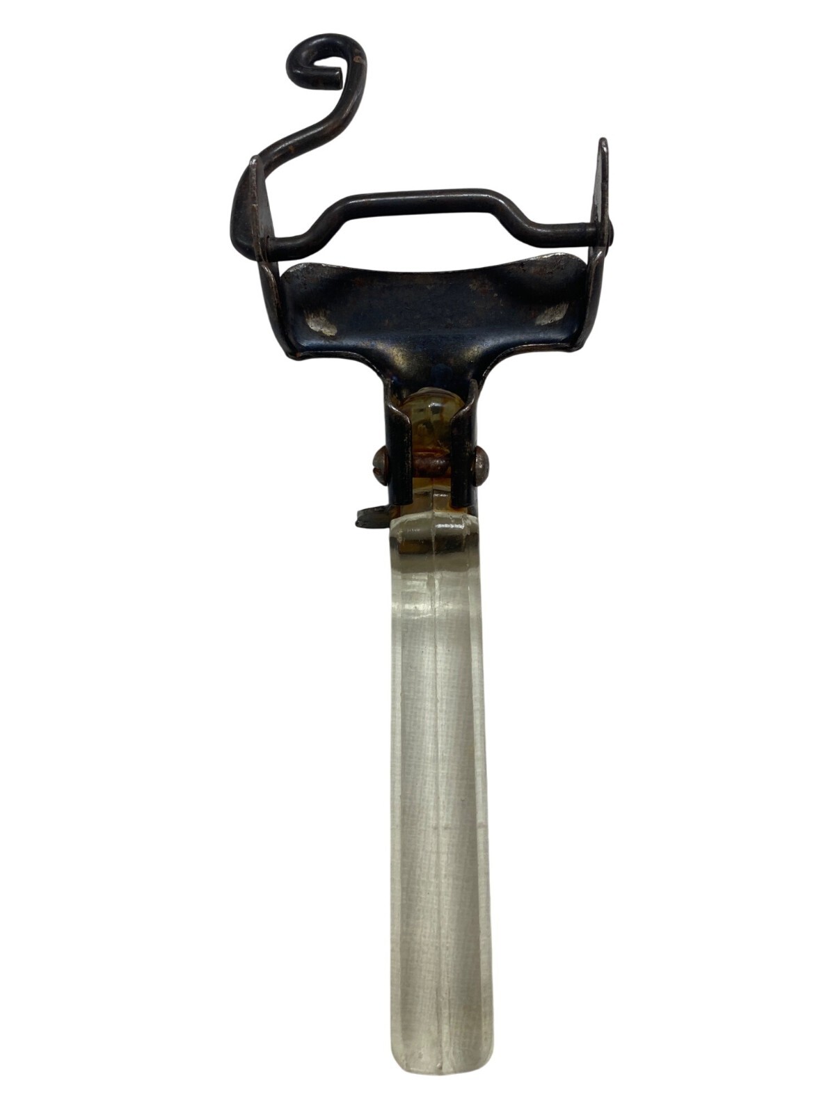 Vintage Glass Handle Pan Holder With Metal Top & Hook Mechanism