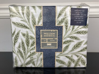 William Morris England Cotton Percale Original Willow Artichoke Sheet Set Sage