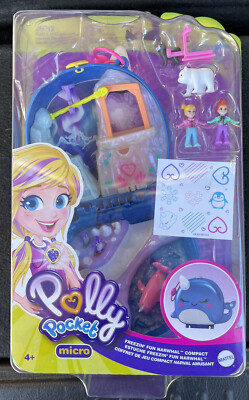 Polly Pocket Micro Freezin' Fun Narwhal Compact, 2 Micro Dolls, Accessories NEW