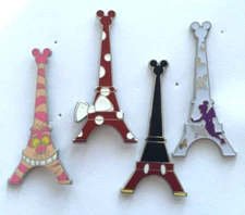 DISNEY PINS Mickey, Minnie, Tinkerbell, Cheshire  EIFFEL TOWER- 4 Pins  as shown