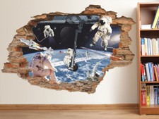Space 3D Wall Decal, Astronauts on Earth Wall Sticker, Space Station, Decor