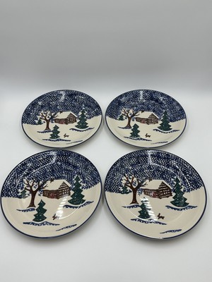 Libbey Dinner Plates Cabin In The Snow Christmas 10 1/2 Inches Set Of 4