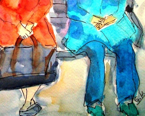 Bunte Damenrunde – Humorvoller DIN-A4 Kunstdruck vom Original Aquarell - Bild 6 von 7