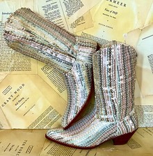 Free People Momo Luna Sequin Boots Ivory Gold Silver Cowboy Back Zipper 399 New