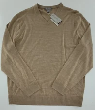 DANIEL CREMIEUX Camel Machine Washable Merino Wool V Neck Sweater XL NWT $125