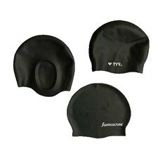 3 SwimCaps TYR SwimCulture Silicone Hair Swim Cap Black Hat Adult Size