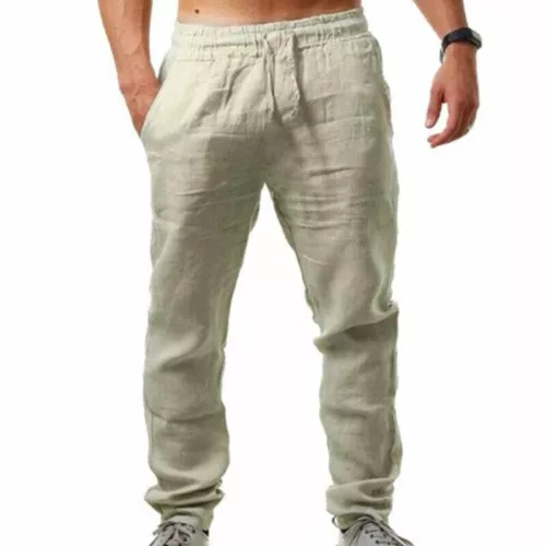 Herren Urlaub Leinen Optik Hose Stoffhose Lang Freizeithose Sommerhose Sporthose - Bild 14 von 20