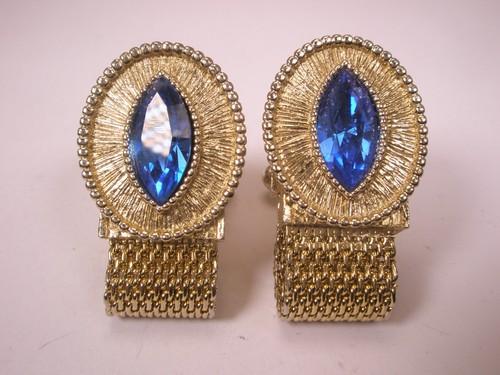 Boutons De Manchette Vintage Argentés Avec Bleu Par SWANK LINKS – Référence 81217, Occasion