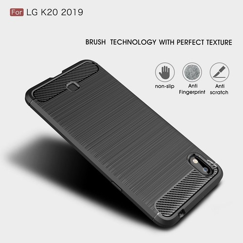 Etui Komórka Ochrona do LG K20 2019 Case Cover Bumper Wygląd włókna węglowego Etui TPU Szary - Zdjęcie 2 z 7