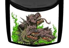 Cerberus Hell Hounds Green Flames Truck Hood Wrap Vinyl Car Graphic Decal
