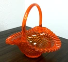Vintage/Mid Century Fenton Large Orange Hobnail Decorative Art Glass Basket