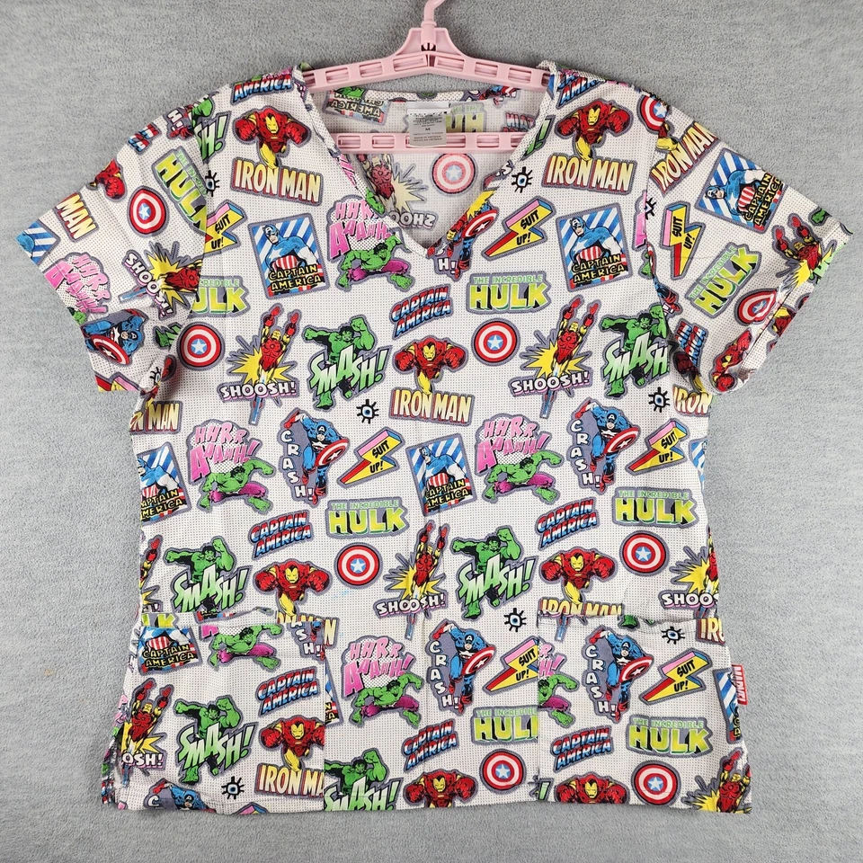 Blusa esfoliante médica branca Marvel Avengers tamanho adulto média 100% algodão - Imagem 2 de 4