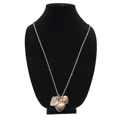 AEO Heart Charm Necklace Silver Tone Chain Pendant Jewelry Gift Women Tarnished