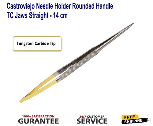 Soporte de aguja quirúrgico dental Castroviejo micro sutura punta TC recta 14 cm - Imagen 3 de 4