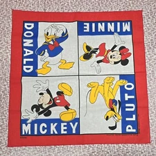 Vintage Disney Mickey Minnie Mouse Donald Pluto Hav-A-Hank Bandana Cloth USA 90s