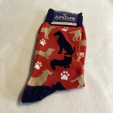 Juncture Crew Socks size 6-12 Men’s Red  Dogs, Paw Prints NWT