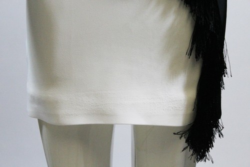 CUSHNIE ET OCHS Nisa Black White Asymmetric Two Tone Fringed Sleeveless Dress 2 - Picture 4 of 12
