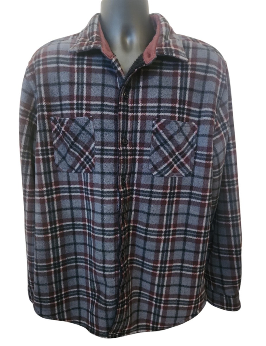 Anchorage Expedition Mens Size L Gray Plaid Fleece Sherpa Warm - Main Image