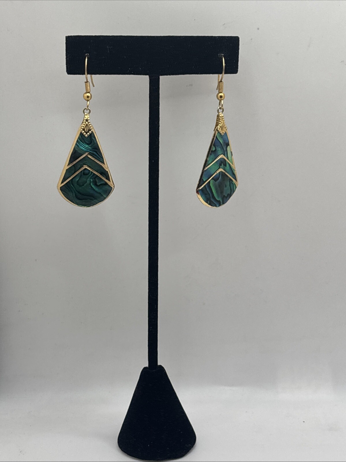 Geometric Abalone Shell Inlay Dangle Hook Earring… - image 8