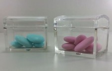 50 pezzi SCATOLA PLEXIGLASS SCRIGNO bomboniera matrimonio PORTA CONFETTI 09DQ