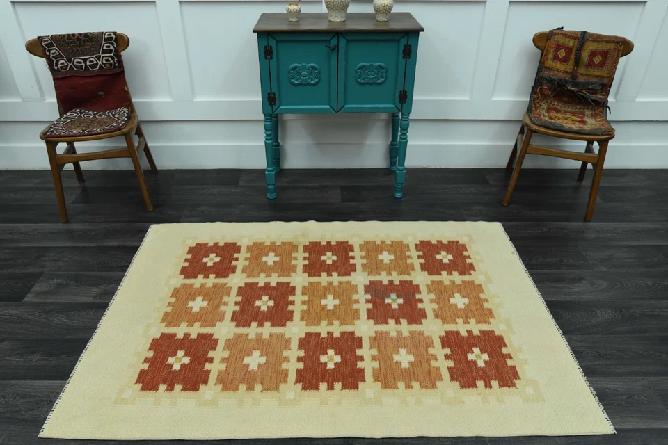 4x5.9 Ft, Neutral Beige Orange Rug, Turkish Rug, Vintage Rug, Oushak Rug - Image 2 of 4