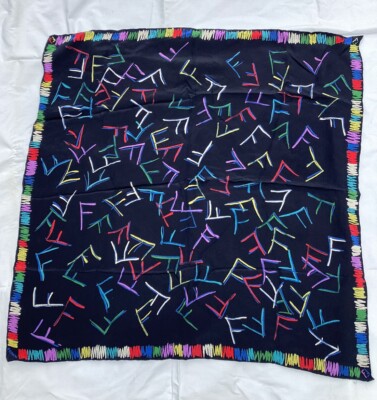 Vintage FENDI Black Abstract F Logo Silk Scarf 25”x25” | eBay