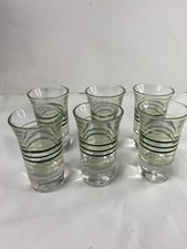 Set of 6 Vintage Green Striped Shot Glasses  Weighted Bottom  2 7/8" Tall