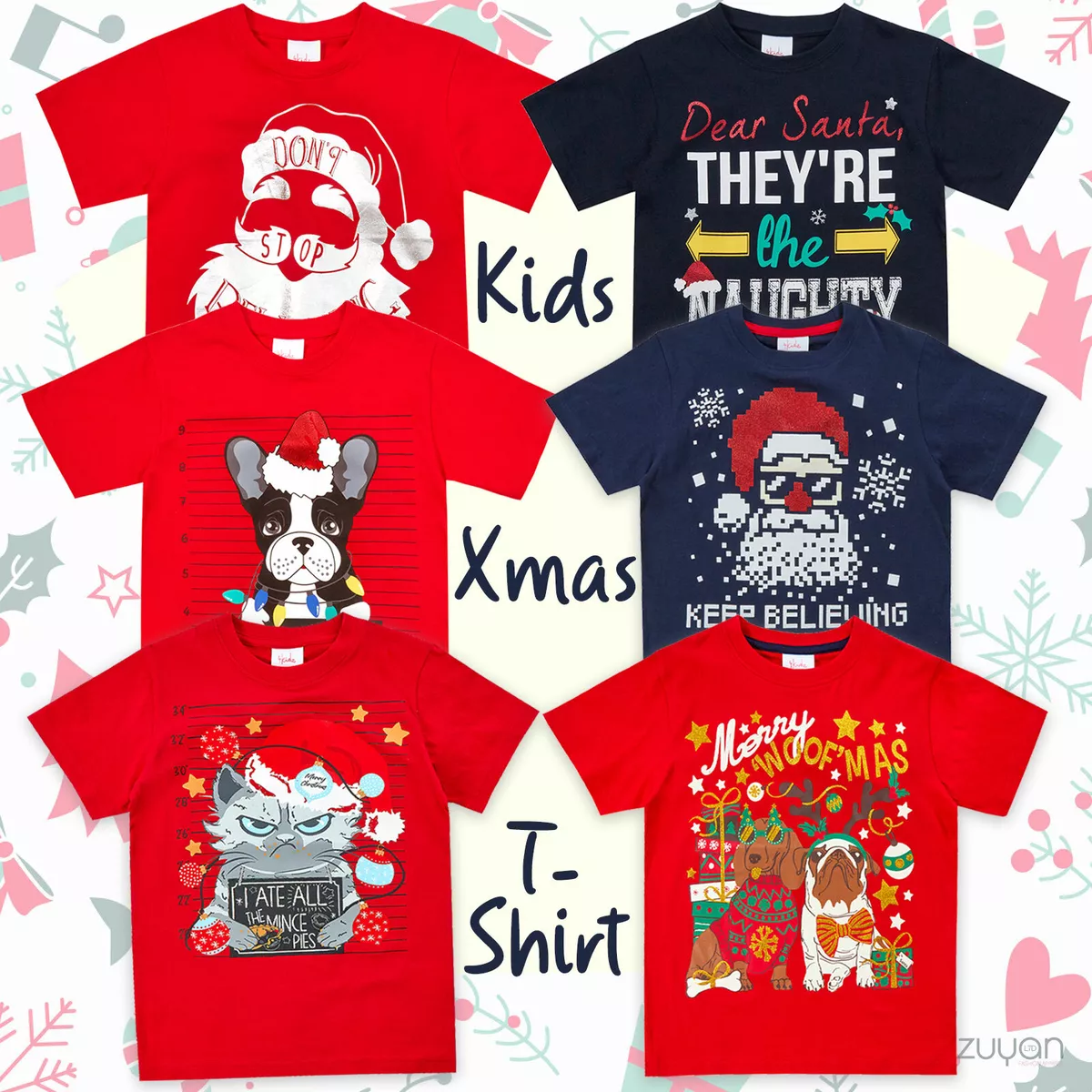 Boys Girls Unisex Xmas Printed T Shirts Christmas Design Teen 7 13