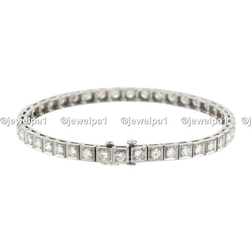 7" inch Long Tennis Bracelet 7 Carat Round Brilliant Cut Solid 14K White Gold - Picture 5 of 12