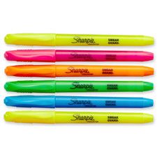 Pocket Style Chisel Tip Highlighters Resists Smearing Assorted Colors 6 Count