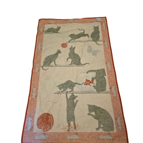 Beauville Chat-pitre asciugamano da tè "Gatti clowning around" nuovo con etichetta misto lino - Foto 2 di 9