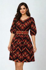 Elegant Women  s Embroidered Dress   Multicolor Traditional Style Knee Length New
