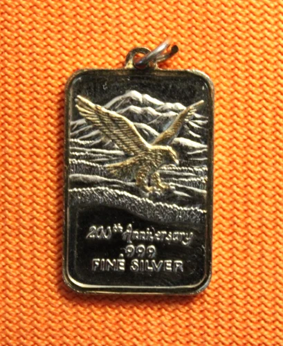 Vintage 200th Anniversary American Eagle 5 Gram .999 Fine Silver Bar Pendant