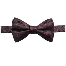 RYAN SEACREST DISTINCTION Maroon Red Salina Grid Geometric Silk Pre-Tied Bow Tie