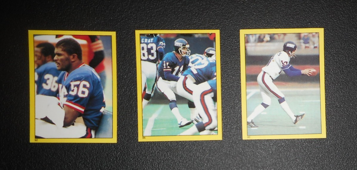 1982 TOPPS FOOTBALL STICKERS #92 LAWRENCE TAYLOR , #86 PHIL SIMMS , #90 JENNINGS