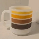 Vintage Midcentury Glasbake Milk Glass Brown Yellow Striped Coffee Mug USA Diner