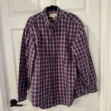 Eddie Bauer Shirt Men Sz TALL XL Relaxed Fit Plaid Button Down Red Blue Heavy
