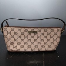 Authentic GUCCI GG Canvas Accessory Mini Pouch Handbag Beige Gold Hardware