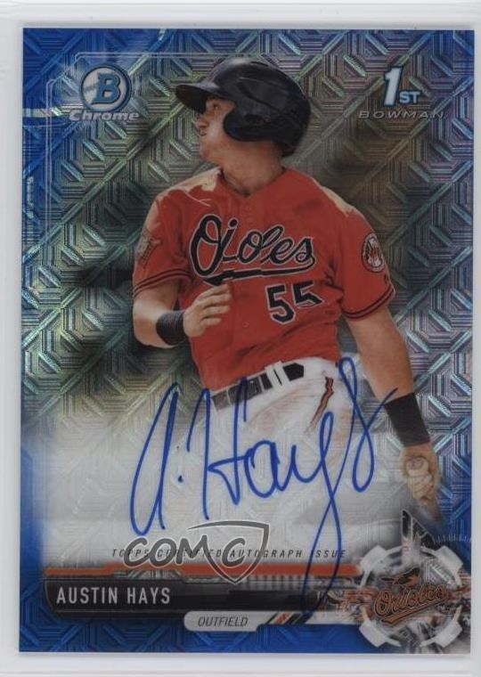 2017 Bowman Chrome Prospect Blue Mojo Refractor 16/150 Austin Hays Auto 13iq