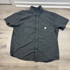 Carhartt Shirt Mens 2XL Sleeve Button Loose Fit Workwear TW4369-M Black Chambray