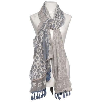 Schal, Damen, Grau/Weiß/Blau, 178 cm, 100 #WaO