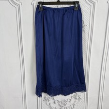 Vintage Vanity Fair Navy Blue Half Slip Lace Hem Trim Nylon M USA Skirt Cottage