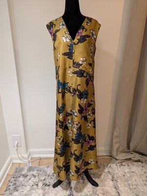 'S Max Mara Women's Yellow Silk Floral Cuore A-Line Dress Size 8 $895 New *Read*