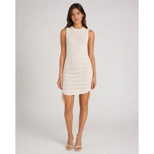 Lioness Military Minds Mini Dress XS Ecru Ribbed Ruched Drawstring Bodycon Chic