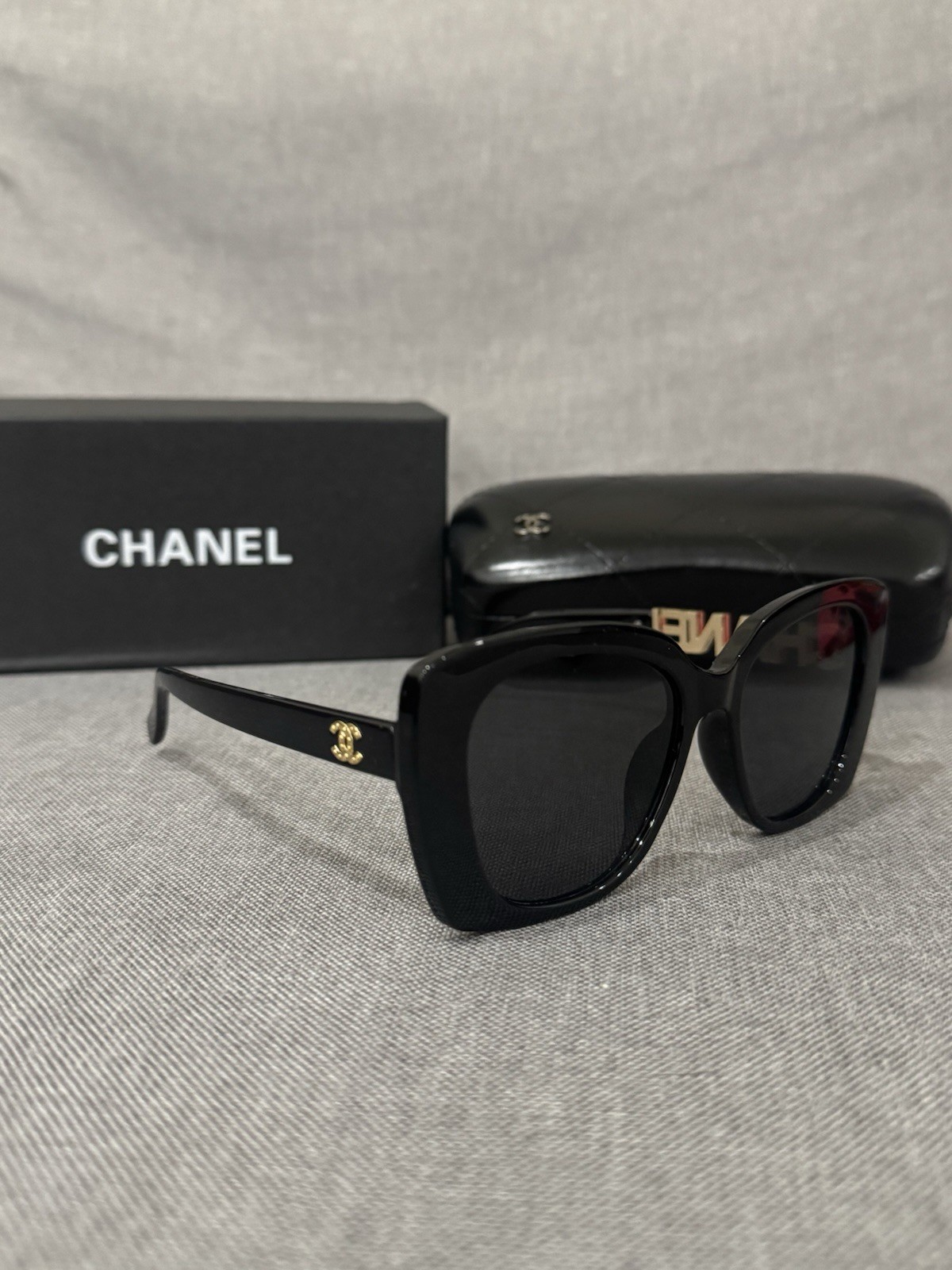 Chanel Oversized Cateye Black Sunglasses with Box & Case
