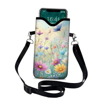 Neoprene Cell Phone Sleeve Pouch Case Bag with Crossbody