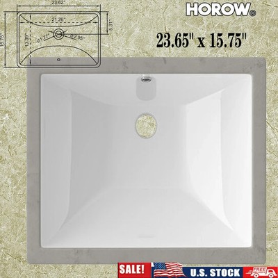 HOROW 24 Inch Undermount Bathroom Sink Rectangle Vanity Sink with Deep Basin